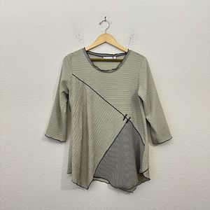 HABITAT 3/4 Sleeve Textured Lagenlook Tunic Top Stick Buttons Green